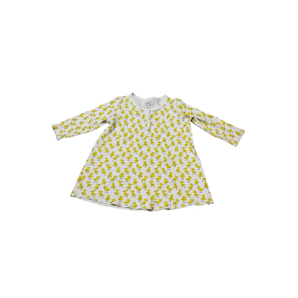 Roller Rabbit Kids White Yellow Duck Print Pima Cotton Henley Tunic Top Size 2Y